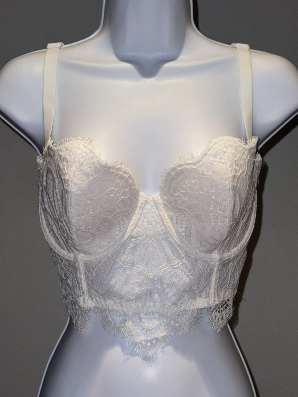 DOBREVA White Lace Longline Bustier Bra Top 32DD NWOT